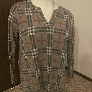 Dear Scarlett Beige and Red Plaid Button Down Shirt